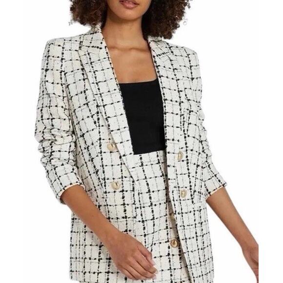 EXPRESS Women's Houndstooth Plaid TweedCustom Fit Boyfriend Blazer Size XS - Picture 1 of 10